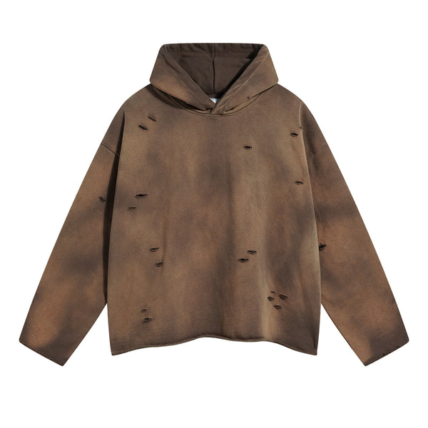 Women's Acid Washed Ripped Hoodie-INNBLAC