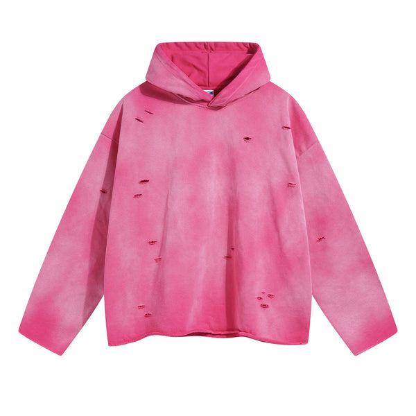 Women's Acid Washed Ripped Hoodie-INNBLAC