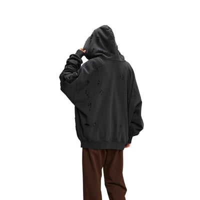 Women's Ripped Double Slider Zip Hoodie-INNBLAC