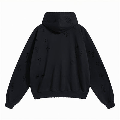 Women's Ripped Double Slider Zip Hoodie-INNBLAC