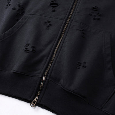 Women's Ripped Double Slider Zip Hoodie-INNBLAC