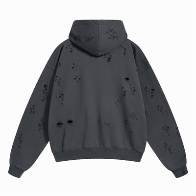 Women's Ripped Double Slider Zip Hoodie-INNBLAC