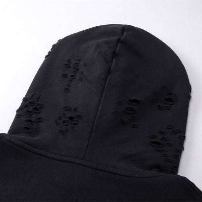 Women's Ripped Double Slider Zip Hoodie-INNBLAC