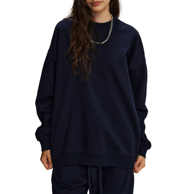 Women's Solid Color French Terry Sweatshirt-INNBLAC