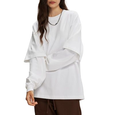 Women's Solid Color Mock Two Piece Sweatshirt-INNBLAC