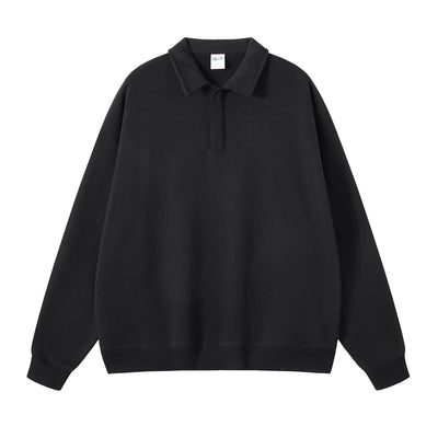 Women's Solid Color Polo Sweatshirt-INNBLAC