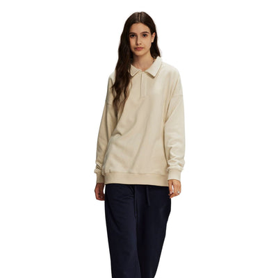 Women's Solid Color Polo Sweatshirt-INNBLAC