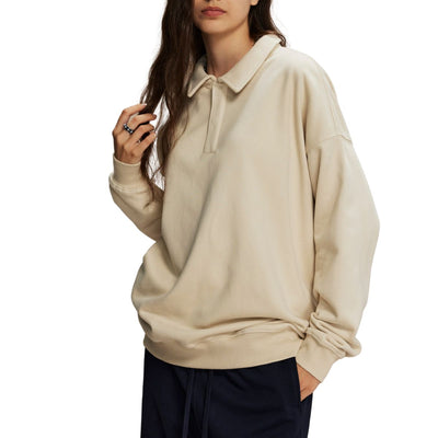 Women's Solid Color Polo Sweatshirt-INNBLAC