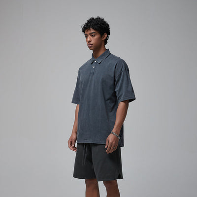 Stone Wash Heavy Collar T Shirt 7.5oz-INNBLAC