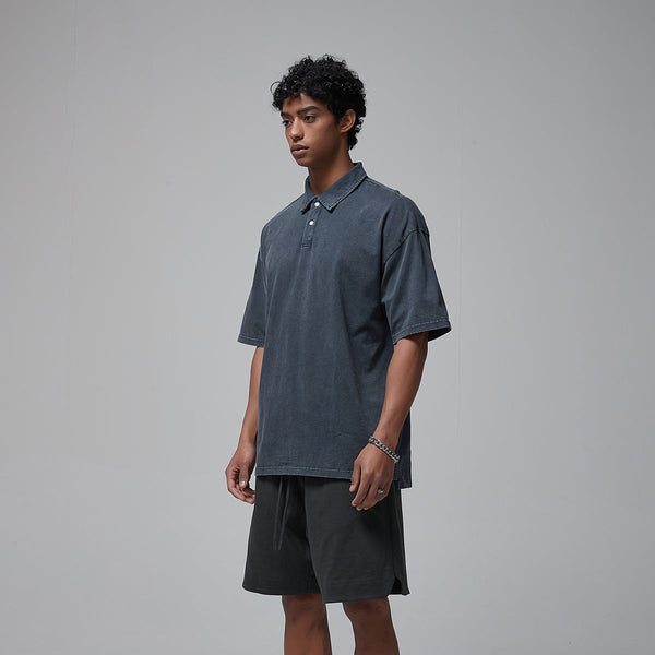 Stone Wash Heavy Collar T Shirt 7.5oz-INNBLAC