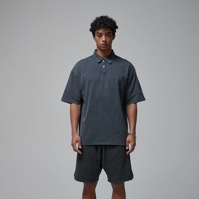 Stone Wash Heavy Collar T Shirt 7.5oz-INNBLAC