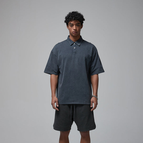 Stone Wash Heavy Collar T Shirt 7.5oz-INNBLAC