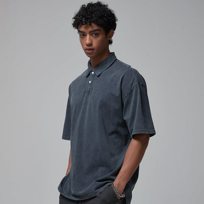 Stone Wash Heavy Collar T Shirt 7.5oz-INNBLAC