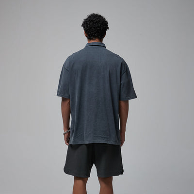 Stone Wash Heavy Collar T Shirt 7.5oz-INNBLAC