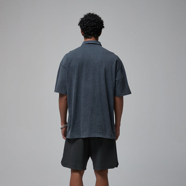 Stone Wash Heavy Collar T Shirt 7.5oz-INNBLAC