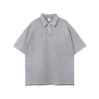 Stone Wash Heavy Collar T Shirt 7.5oz-INNBLAC