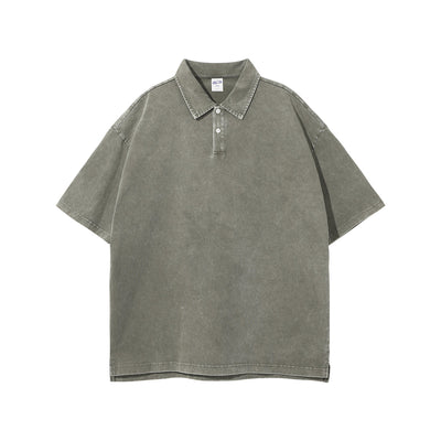 Stone Wash Heavy Collar T Shirt 7.5oz-INNBLAC