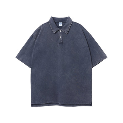 Stone Wash Heavy Collar T Shirt 7.5oz-INNBLAC