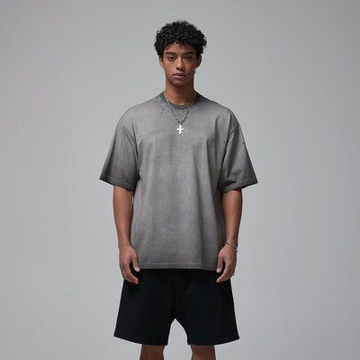 Stone Wash Faded Distressed Tee 7.5oz-INNBLAC