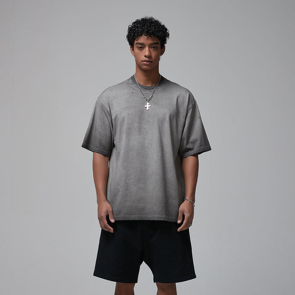 Stone Wash Faded Distressed Tee 7.5oz-INNBLAC
