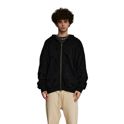 Double Slider Zip Destructive Hoodie