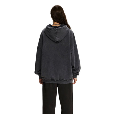 Women's Washed Distressed Thick Hoodie-INNBLAC