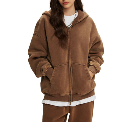 Women's Washed Double Slider Zip Hoodie-INNBLAC