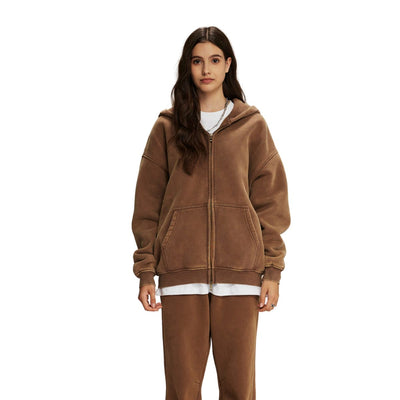 Women's Washed Double Slider Zip Hoodie-INNBLAC