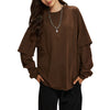 Women's Distressed Hem Mock Two Piece Sweatshirt-INNBLAC