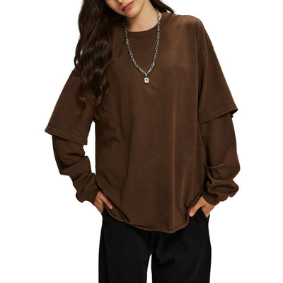 Women's Distressed Hem Mock Two Piece Sweatshirt-INNBLAC