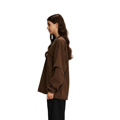 Women's Distressed Hem Mock Two Piece Sweatshirt-INNBLAC