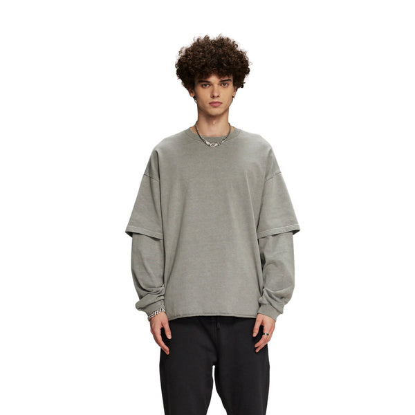 Distressed Hem Mock Two Piece Sweatshirt