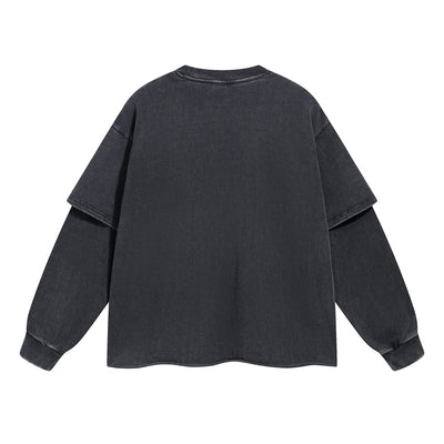 Women's Distressed Hem Mock Two Piece Sweatshirt-INNBLAC