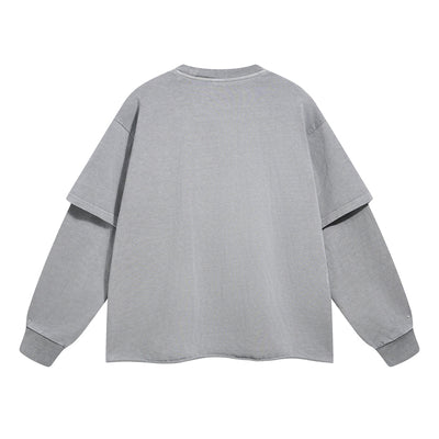 Women's Distressed Hem Mock Two Piece Sweatshirt-INNBLAC