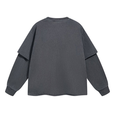 Women's Distressed Hem Mock Two Piece Sweatshirt-INNBLAC