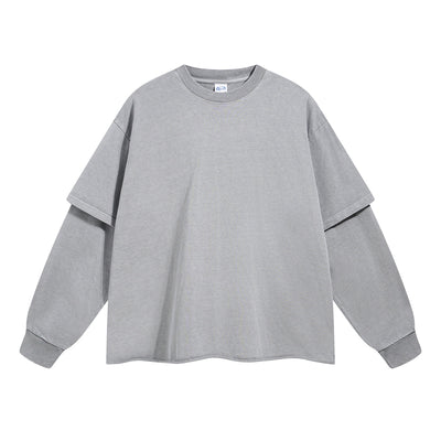 Women's Distressed Hem Mock Two Piece Sweatshirt-INNBLAC