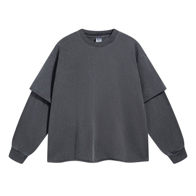 Women's Distressed Hem Mock Two Piece Sweatshirt-INNBLAC