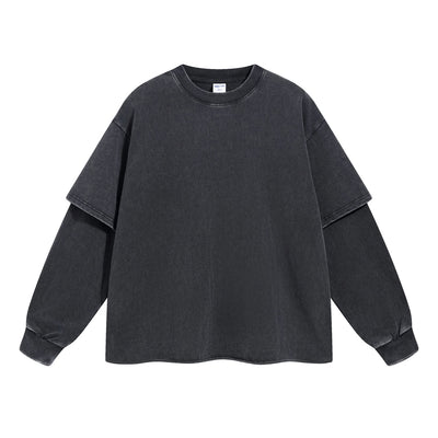 Women's Distressed Hem Mock Two Piece Sweatshirt-INNBLAC