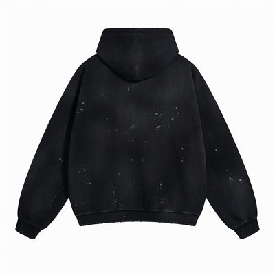 Women's Acid Wash Faded Ripped Hoodie-INNBLAC