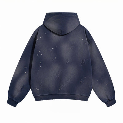 Women's Acid Wash Faded Ripped Hoodie-INNBLAC