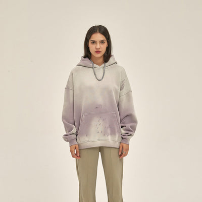 Women's Washed Ripped Kangaroo Pocket Hoodie-INNBLAC