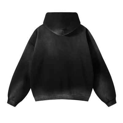 Women's Washed Ripped Kangaroo Pocket Hoodie-INNBLAC