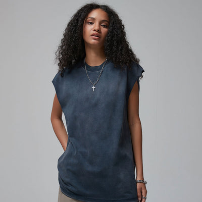 Women's Acid Wash Sleeveless T Shirt 7.5oz-INNBLAC