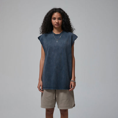 Women's Acid Wash Sleeveless T Shirt 7.5oz-INNBLAC