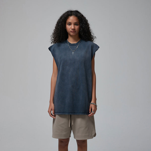 Women's Acid Wash Sleeveless T Shirt 7.5oz-INNBLAC