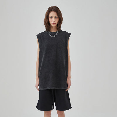 Women's Frayed Sleeveless T Shirt 8oz-INNBLAC