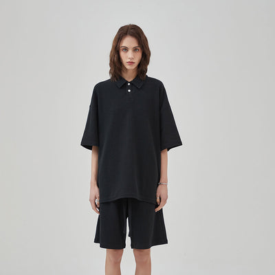 Women's Heavyweight Waffle-knit Polo Shirt 9.7oz-INNBLAC