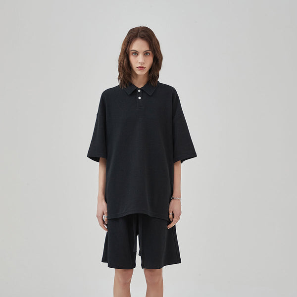 Women's Heavyweight Waffle-knit Polo Shirt 9.7oz-INNBLAC