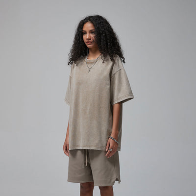 Women's Stone Wash Distressed Tee 8oz-INNBLAC