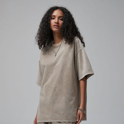 Women's Stone Wash Distressed Tee 8oz-INNBLAC
